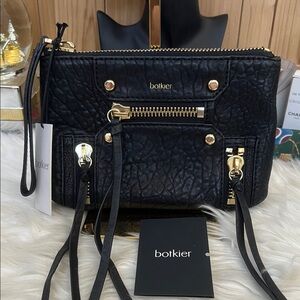 Botkier Black Pebbled Leather Wristlet with Gold Hardware